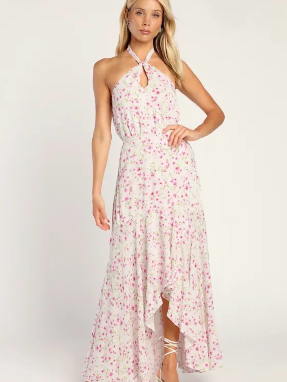 Lulus Ivory Floral Dress High-Low